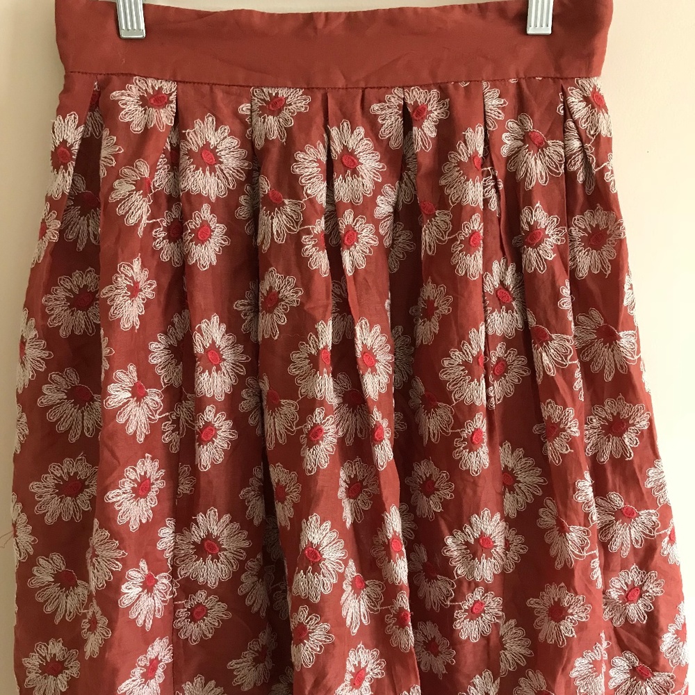 Anthropologie Floral Embroidered Skirt